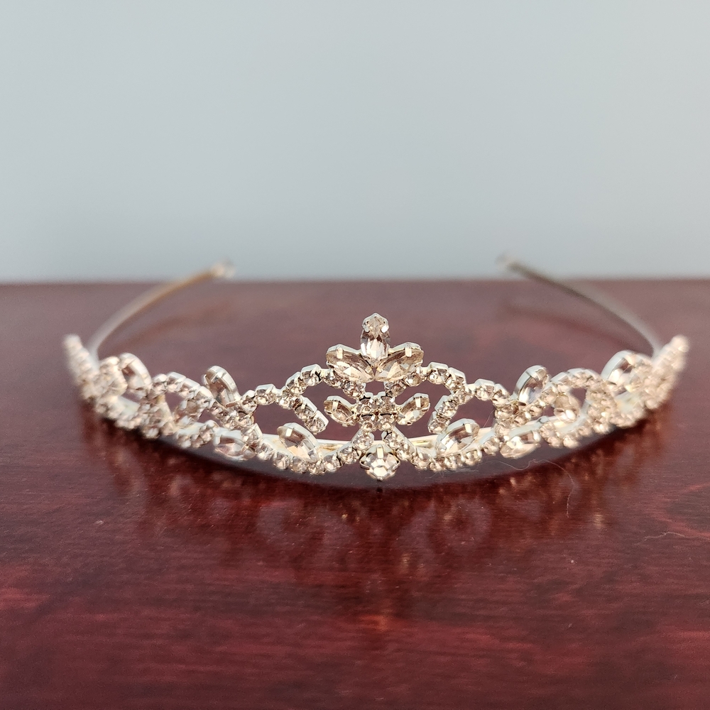 Elegant Silver Tiara With Flower Hair Pins